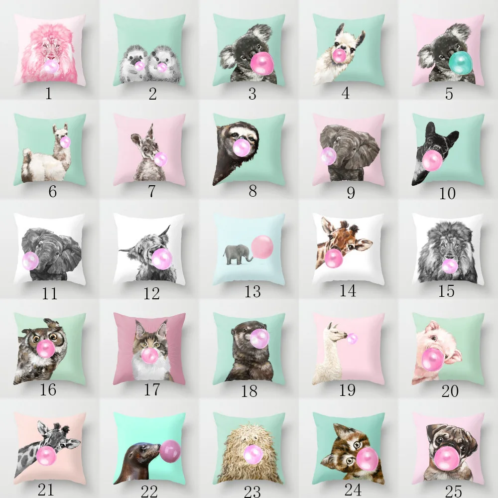 18'' Elife Polyester Cartoon aniaml bubble gum Cat Bulldog Cushion Cover Elephant throw Sofa Car waist Pillow CaseHome Decor 18'' Elife Polyester Cartoon aniaml bubble gum Cat Bulldog Cushion Cover Elephant throw Sofa Car waist Pillow CaseHome Decor