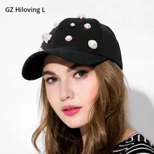 GZHilovingL новая летняя женская черная бейсболка, модная женская однотонная бейсболка с жемчугом, хлопковая кепка в стиле хип-хоп,, шапки для Пап