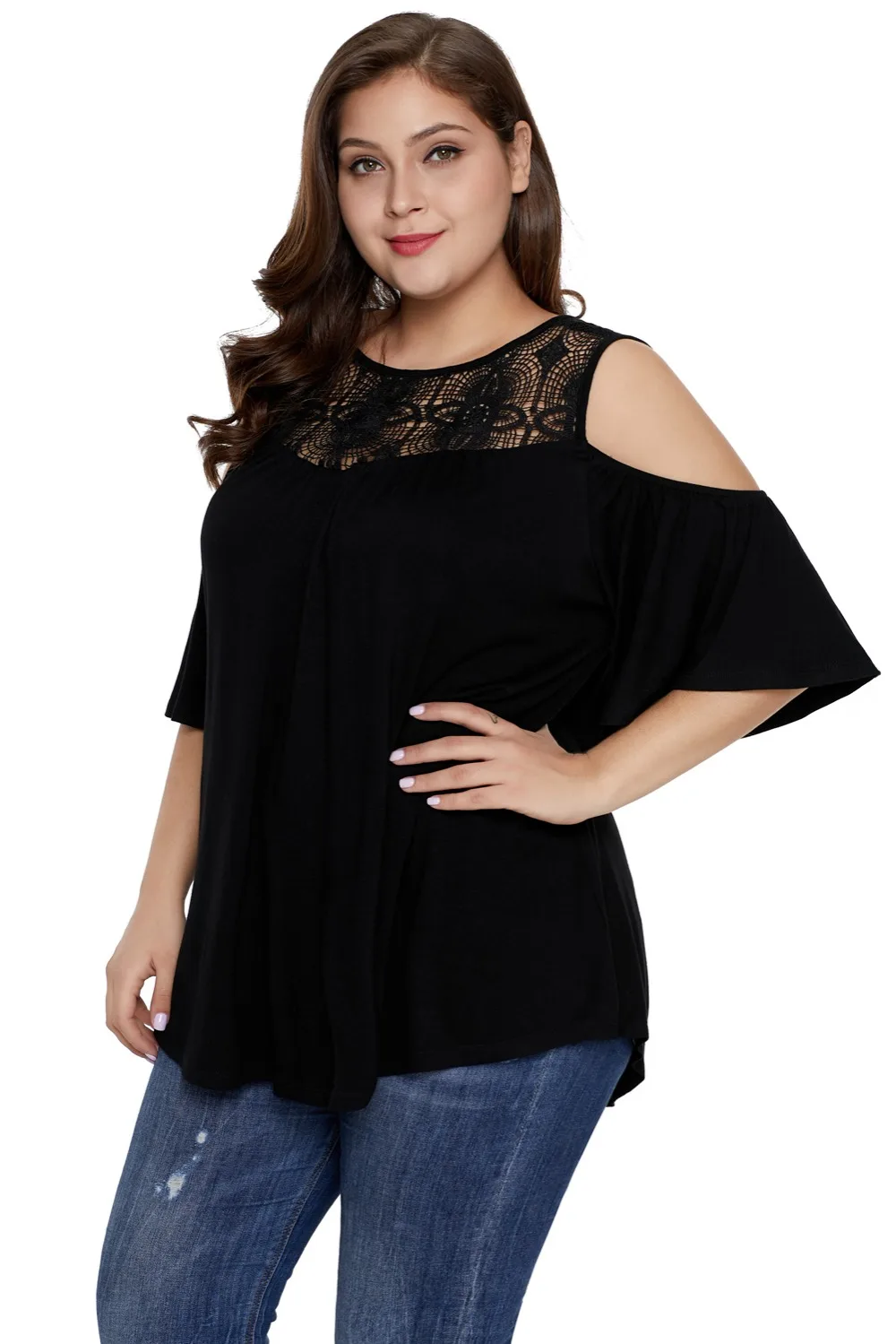 Black-Plus-Size-Crochet-Yoke-Cold-Shoulder-Top-LC251855-2-4