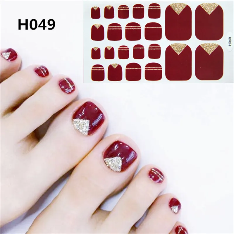 

Lamemoria 22 Tips/Sheet Toe Nail Sticker Fashion Long-lasting Toe Nail Wraps Nail Art Full Cover Adhesive Foil Stickers Manicure