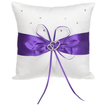 

Ivory Satin Ring Pillow With Double Heart Decoration, Purple