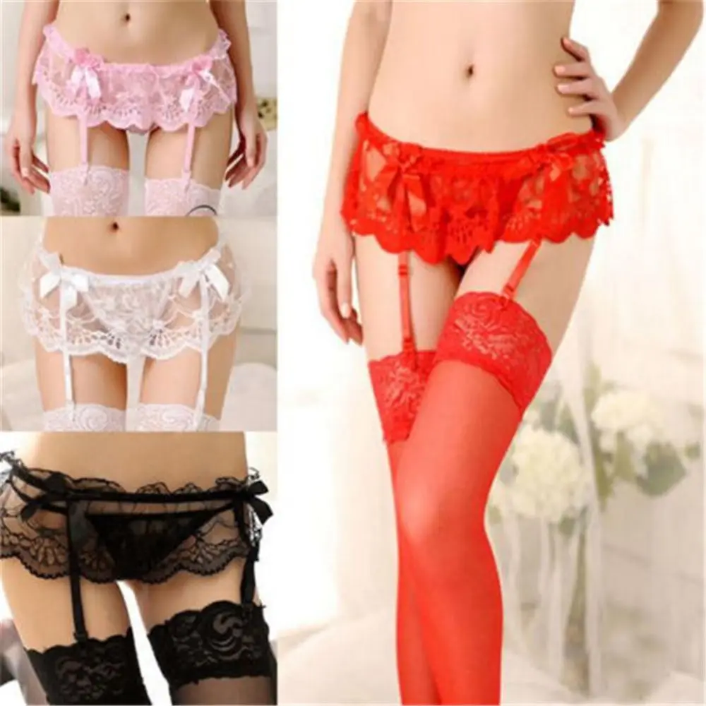 Sexy Womens Sheer Lace Top Thigh-Highs Stockings & Garter Belt Suspender Set Sexy Womens Sheer Lace Top Thigh-Highs Stockings & Garter Belt Suspender Set