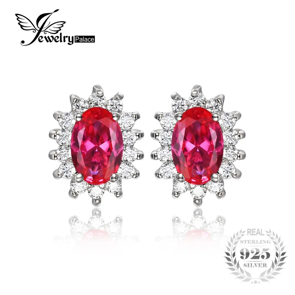 Image 3ct Red Ruby Engagement Earring Stud British Kate Princess Diana William Wedding Style Solid Genuine 925 Sterling Silver Charms