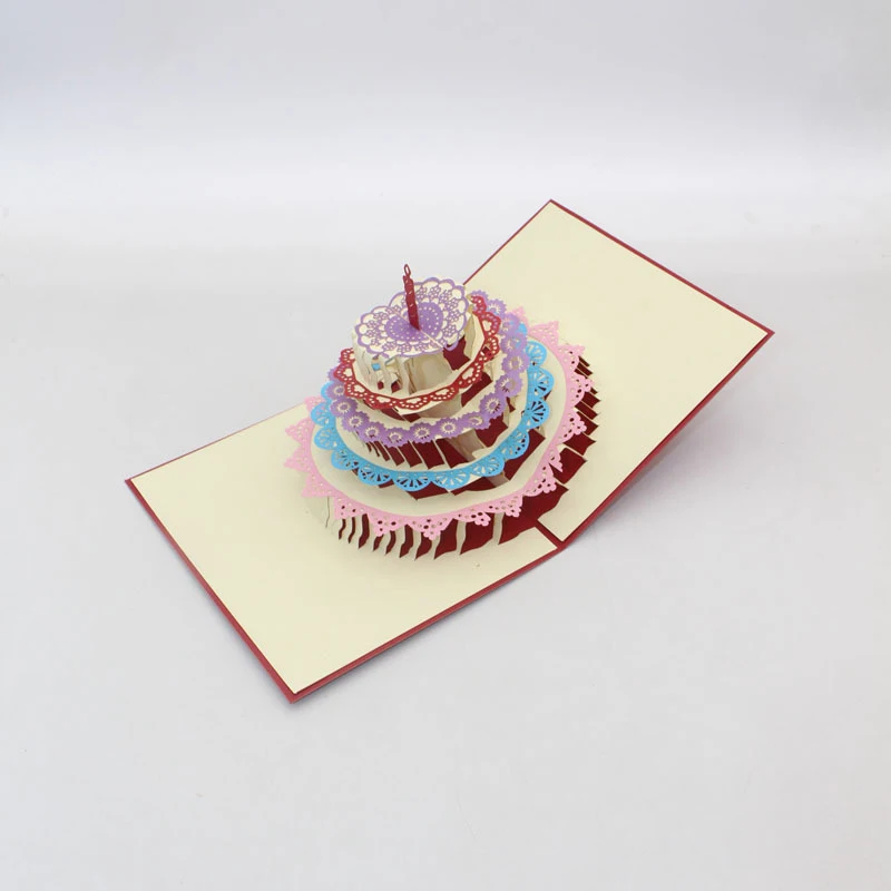  3D Laser Cut Handmade Multi-storey Coloured Lace Birthday Cake Paper Invitation Greeting Card PostC - 33060542572
