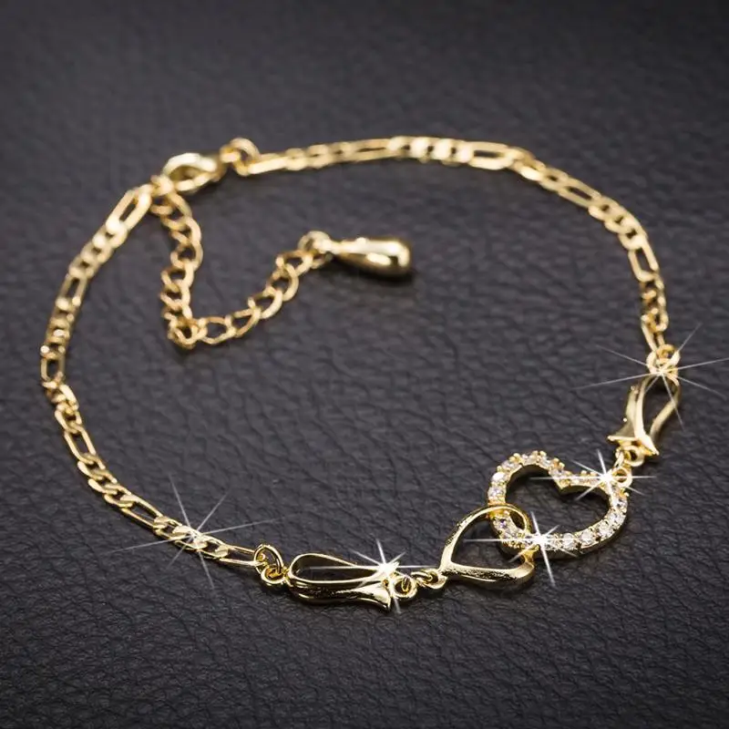 New Clear Heart shaped Bracelet Female Copper Crystal Gold Color