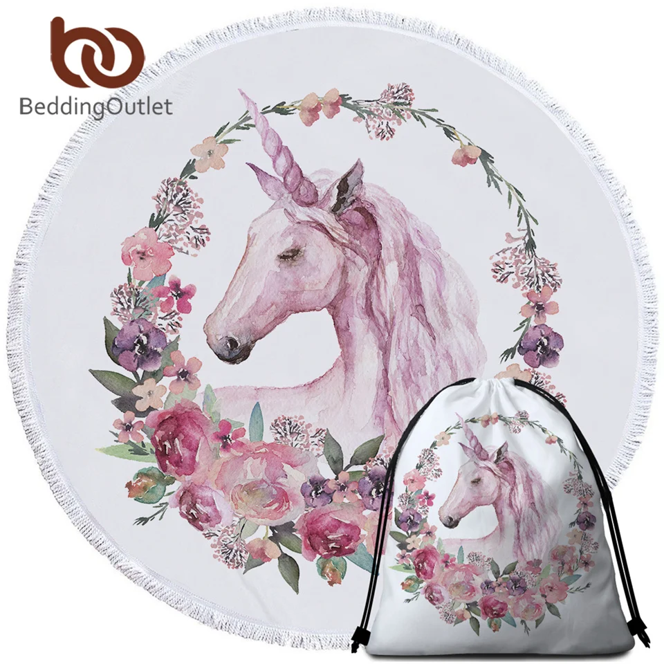 Круглое пляжное полотенце BeddingOutlet в виде единорога с кисточками для взрослых и