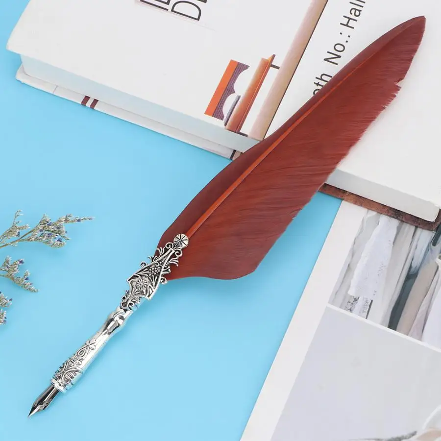 Stationery For School Penspinning 8PCS Retro Calligraphy Feather Pen Ink Dip Gift Set Ball Point Pen Ballpoint Gel Pen