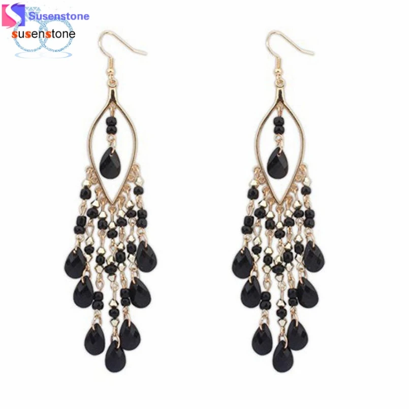 

SUSENSTONE 1Pair Women Charm Bohemian Colorful Beads Ear Drops Dangle Tassels Earrings #5-6