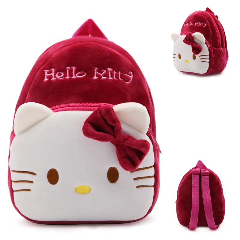

Baby cute school bag Hello Kitty cat cartoon plush backpack toddler children Red wine schoolbag for kindergarten girls kids gift