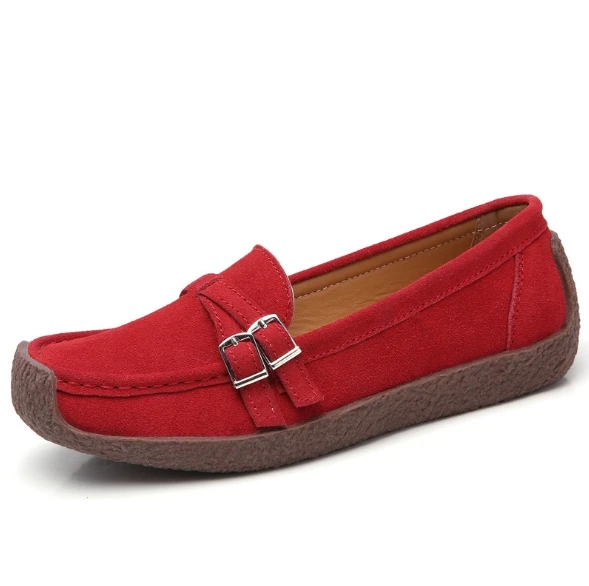 Туфли на плоской подошве женские лоферы высокого качества из натуральной кожи; женские мягкие лоферы на плоской подошве; летняя стильная обувь без застежки; Размеры 35-41 - Цвет: red-2