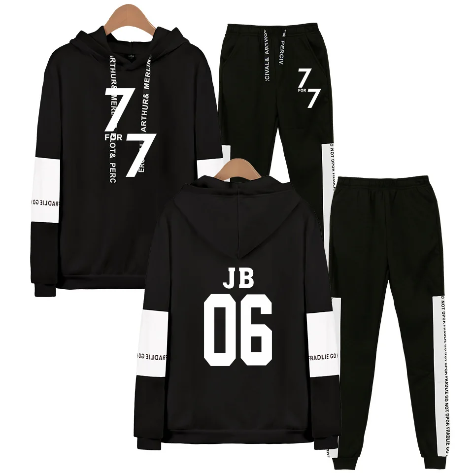

Kpop GOT7 Fans Sweatshirt Sweatpants Suits Men Women Yugyeom Mark Jackson Jb Jinyoung Got 7 Member Name Hoodies Two Piece Set
