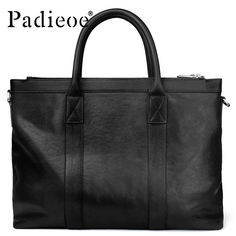 Padieoe Luxury Genuine Cow Leather Handbag Large Capacity Business Man Handbag Durable Fashion Casual Tote Bag
