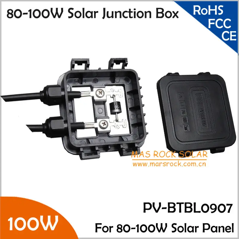 

5pcs/Lot Wholesale 100W Solar Module Junction Box, with 1 Diode (10A), MC4 connector, 90cm Cable, Used for 80W-100W Solar Module