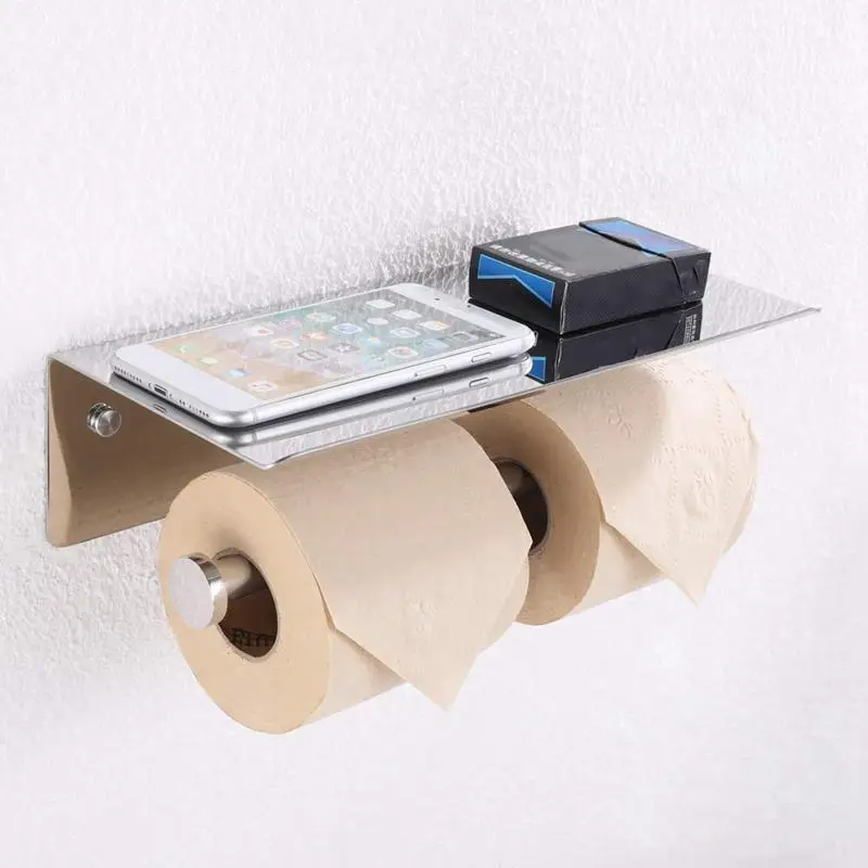Двойной рулон туалетной бумаги держатель с Телефон Полка-диспенсер для туалетной бумаги-современный стиль (блестящее серебро)