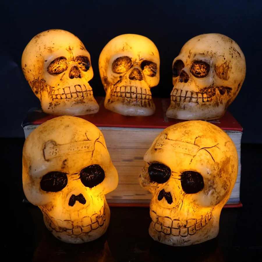 

Flameless Human Mini Skull LED Candles Lamp Paraffin Wax Electronic Candle Light Halloween Toy Holiday Party Gift Decor