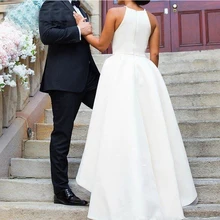 Простые Свадебные платья на высоких и низких бретельках белые и цвета слоновой кости пляжные свадебные платья с коротким передом и длинной спинкой Vestidos De Novia