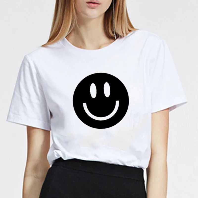 

ONSEME Emoticon package Smiley face t shirt Women Summer Solid Color top female T-shirt harajuku O-neck Short tshirt tee Q-490