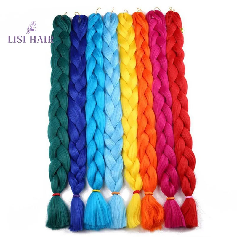 

LISI HAIR 82 Inch 165g/Piece Braiding Hair Synthetic Jumbo Braid Crochet Hair Extensions Pure Color Fiber Gray Blue