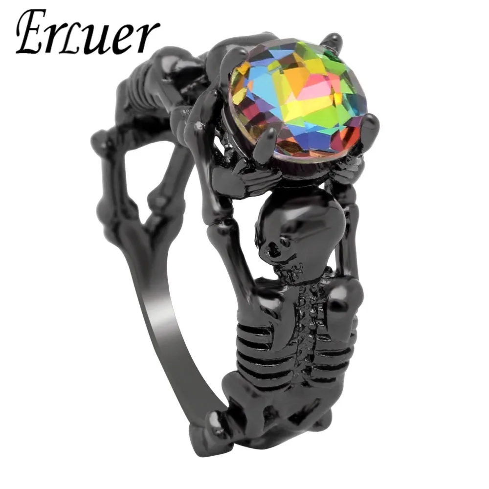 

ERLUER Skull Australia Punk Style CZ Black Gold Silver Color Rings For Women Wedding Fashion Jewelry Trendy Birthday Love Gift