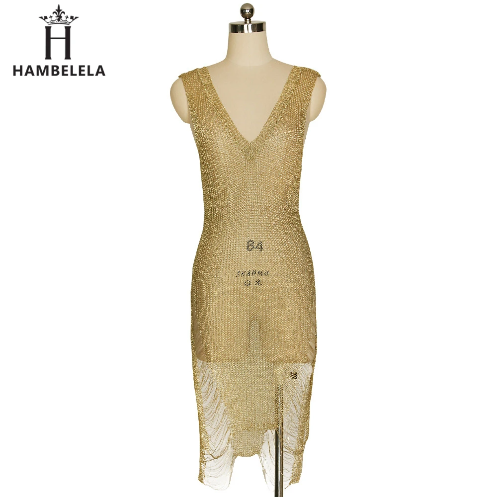 Hambelela Free Shipping S-XL Women Fashion 2017 Summer Gold Crochet Knitted Dress Sexy Party See Through Hole Bodycon Dresses (9)