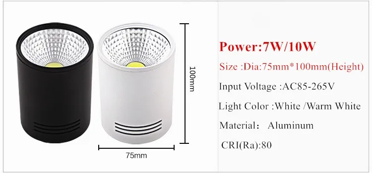 Светодиодный светильник с регулируемой яркостью 7 Вт/10 Вт COB светодиодный потолочный светильник AC110V/220 В Точечный светильник+ светодиодный белый/черный цвет корпуса