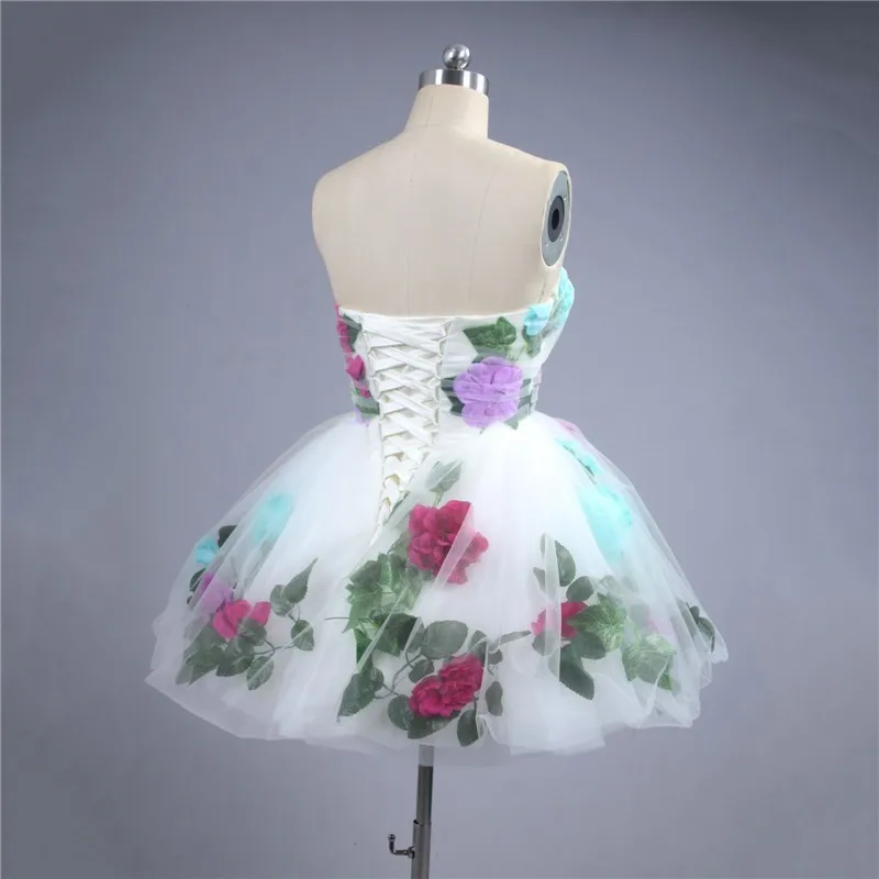 2016-Beautiful-Homecoming-Dress-Mini-Sweetheart-Pleats-Handmade-Colorful-Flowers-leaves-Short-Prom-Dress-Graduation-Dress