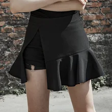 Панк рейв Новая летняя черная панк Рок поддельная двухсекционная плиссированная повседневная юбка сплошной цвет рыбий хвост Женские готические юбки а-слова