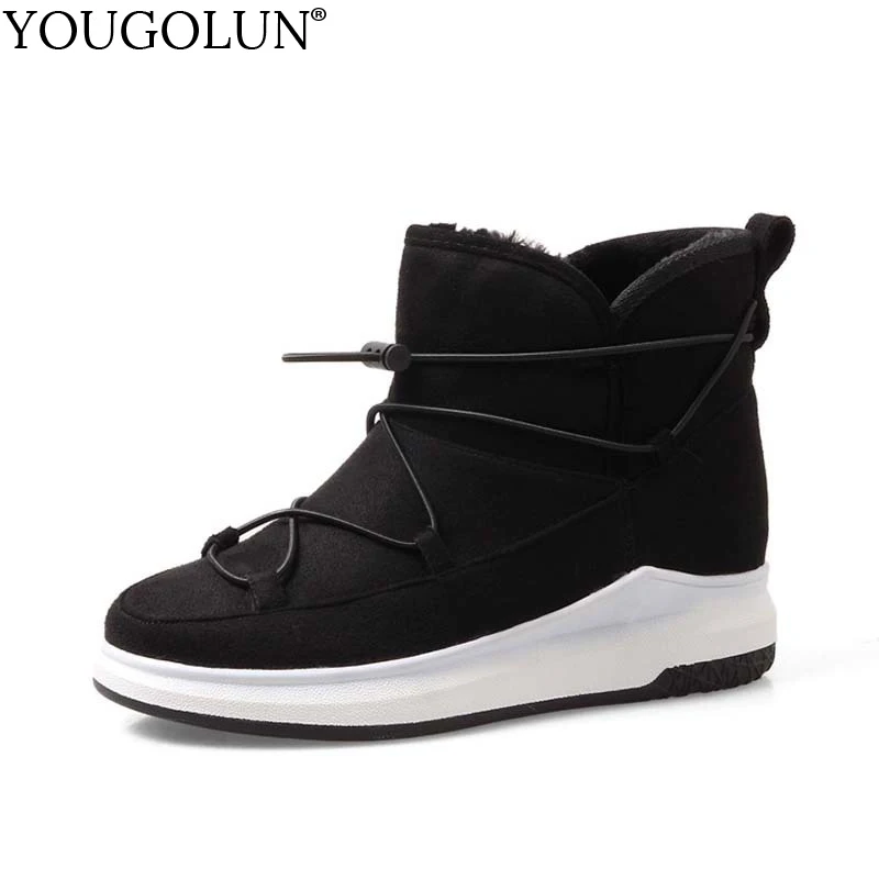 

YOUGOLUN Women Snow Boots New 2018 Winter Stretch Cloth Woman Ankle Boots Ladies Black Gray Round toe Warm Platform Shoes #A-050