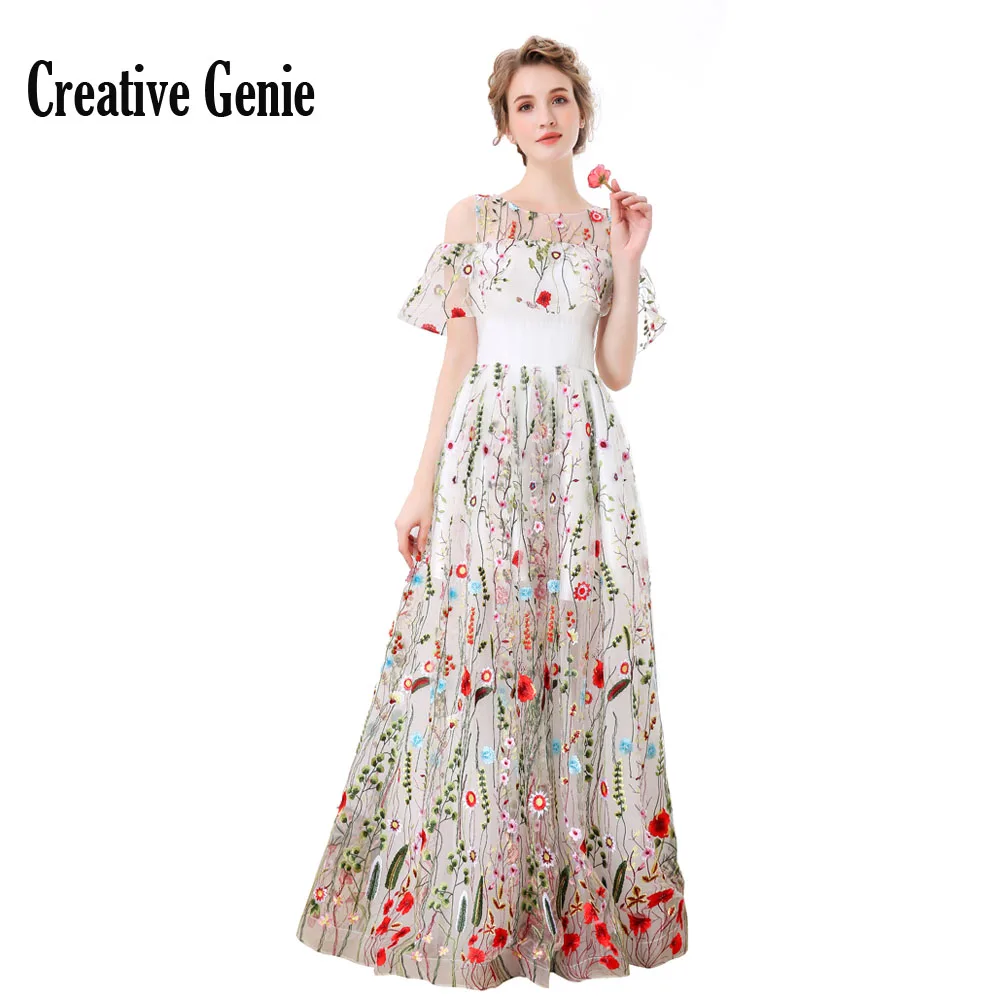 

White Mesh Flower Evening Dress 2018 New Lace Sexy Tulle Socialite Party Simple Long Dress Elegant Floor-Length Formal Dress