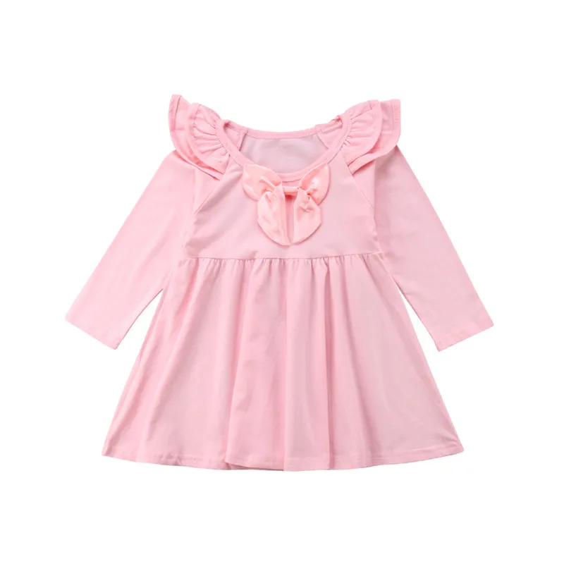 Spring Autumn Cotton Baby Girl Dresses Long Sleeve Solid Princess Dress