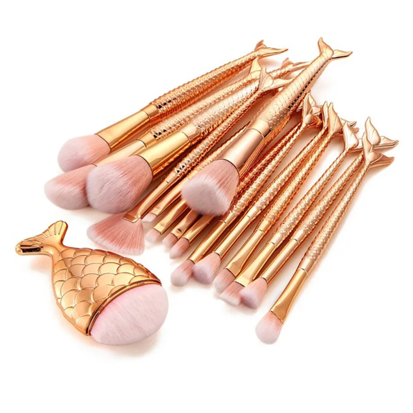 

16PCS Mermaid Make Up Brushes Foundation Eyebrow Eyeshadow Blush Makeup Brush with Concealer Cosmetic Brush Kit Pincel Maquiagem