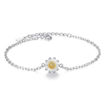 

Sterling Silver Bracelet Sunflower Design Women Handchain Lovely S925 Daisy Jewelry Wholesale Female Bracelet White Gold Plated