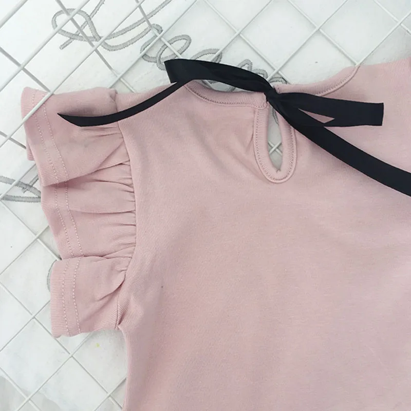 Toddler Girl Summer Causal T Shirt Ruffle T-shirt For Girls Lovely Baby Pink/White/Gray/Striped Basic Tees Quality Tops