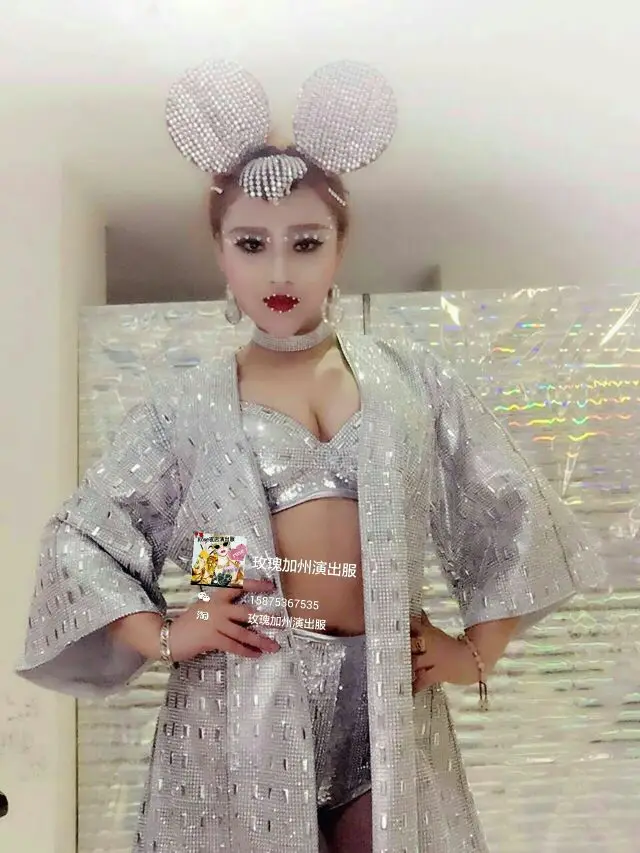 2016 Heavy rivets coat jacket female singer costumes dj jazz performances super flash clothing | Тематическая одежда и