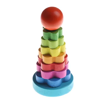 

1 Set Wooden Toy Rainbow Tower Ring Kids Baby Stacking Stack Up Nest Learning Education Kids Gift