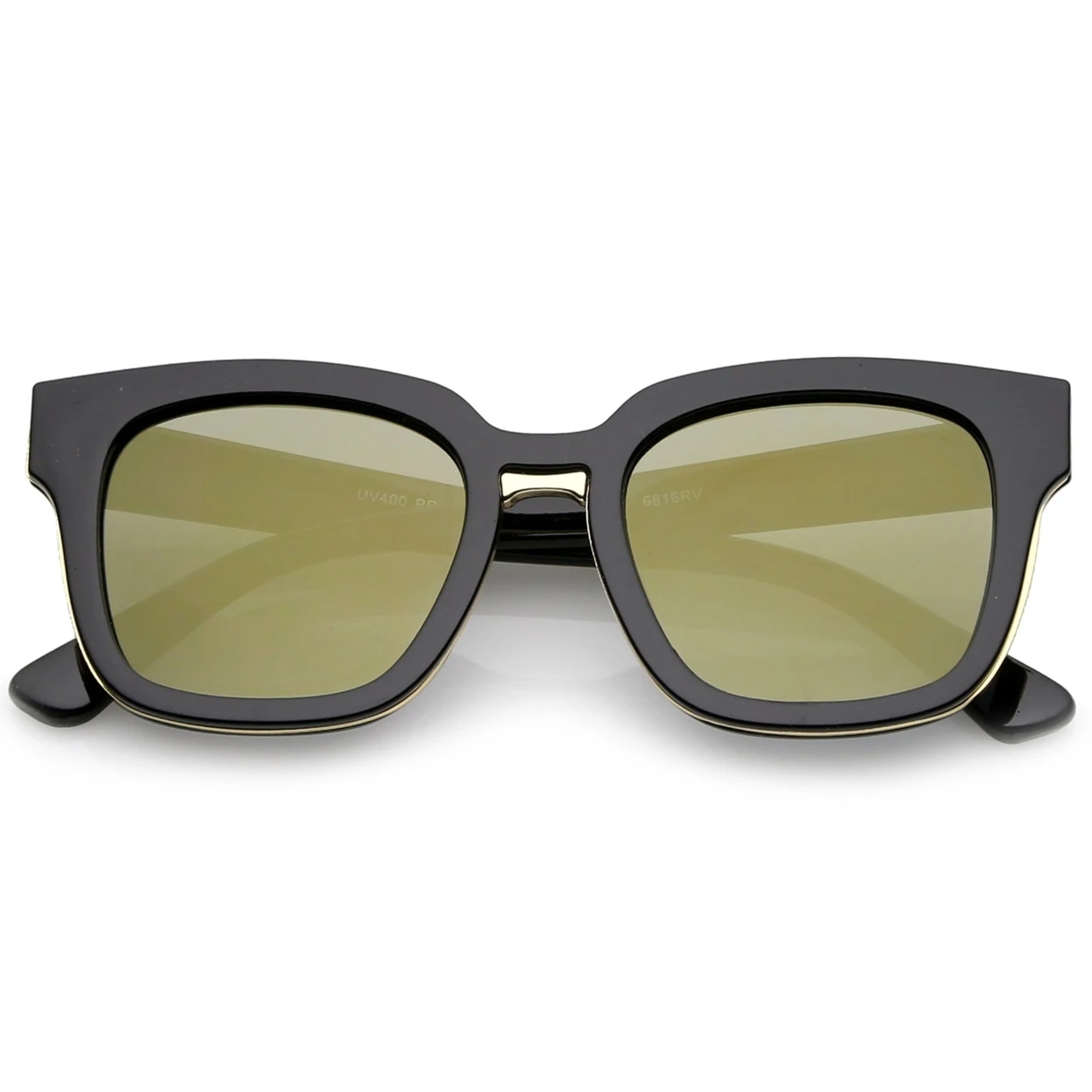 Modern Metal Trim Bridge Square Mirror Flat Lens Horn Rimmed Sunglasses 50mm (4)