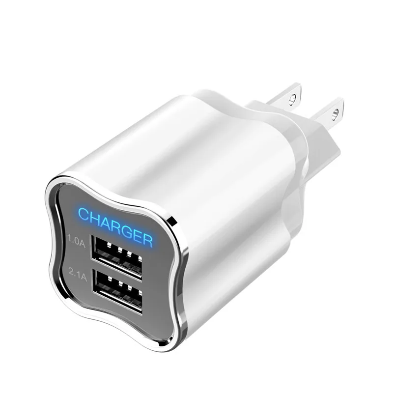 Двойной порт USB зарядное устройство 2.1A Макс Быстрая зарядка мобильного телефона адаптер Светодиодный светильник EU/US для samsung iPhone Xiaomi iPad Tablet