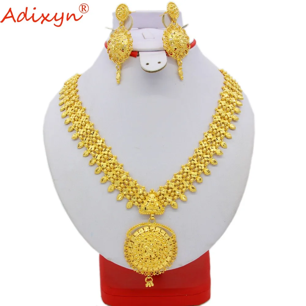 

Adixyn Indian Long Chain Jewelry Sets Gold Color Earrings For Women African/Dubai/Arab Wedding/Party Gifts N060810