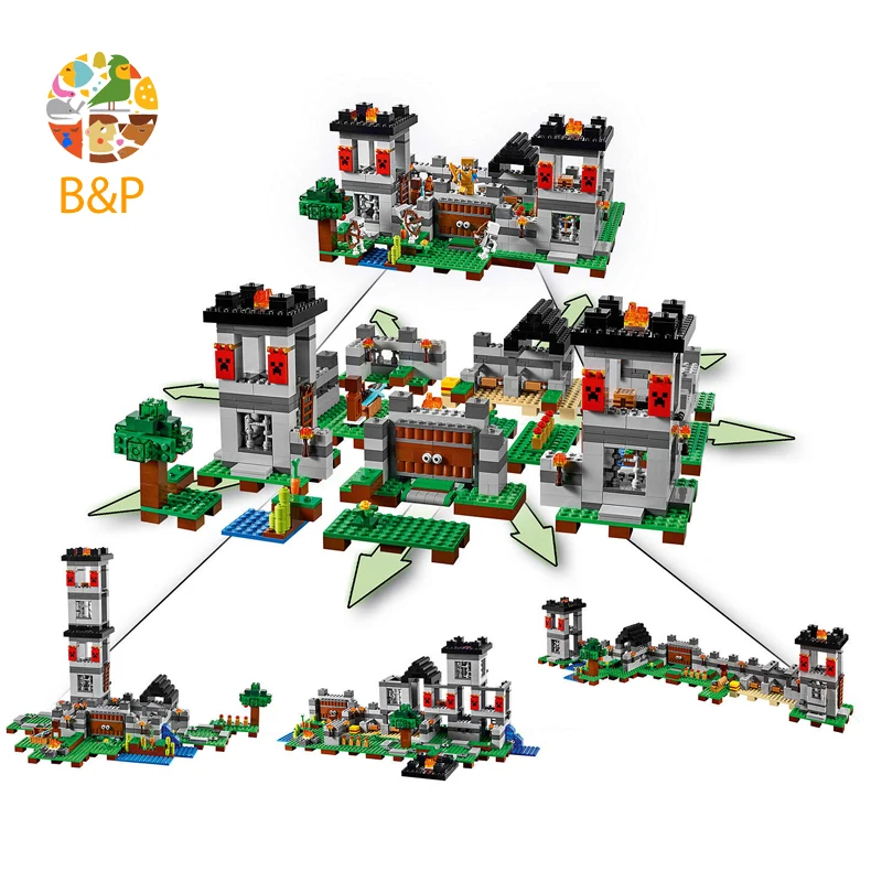 

21127 990pcs My World Series The Fortress 4 models Model Building Blocks Bricks Enlighten Toys for Children 10472 Gift