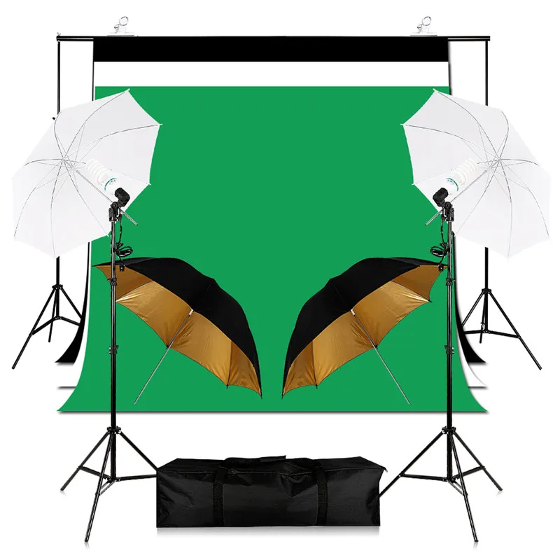 

Photography Photo Studio Lighting kits Background Support Stand+Photography Umbrella Set + E27 Bulb Holder +Cotton Backdrops