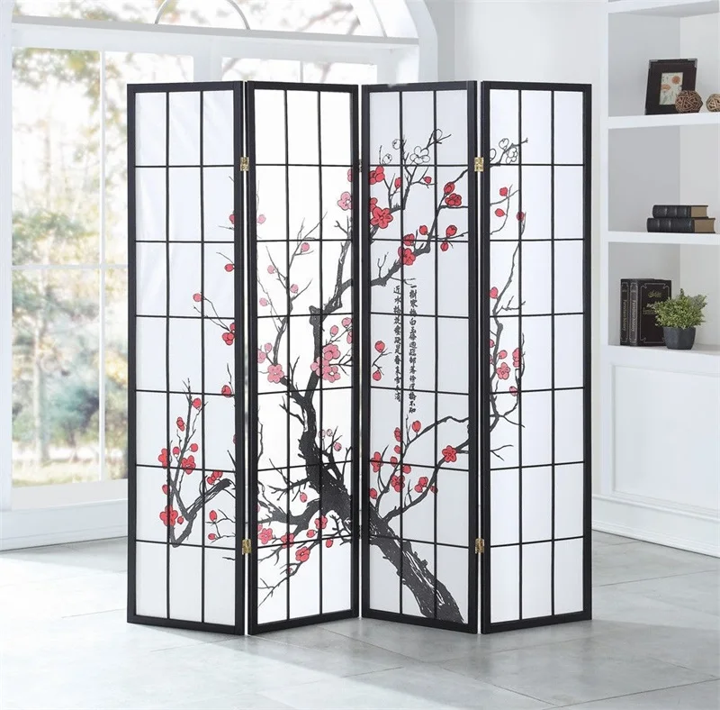 

4 Panel Folding Shoji Room Divider Screen with Pine Wood Frame Foldable for Easy Movement Durable and Sturdy Solid Wood Frame