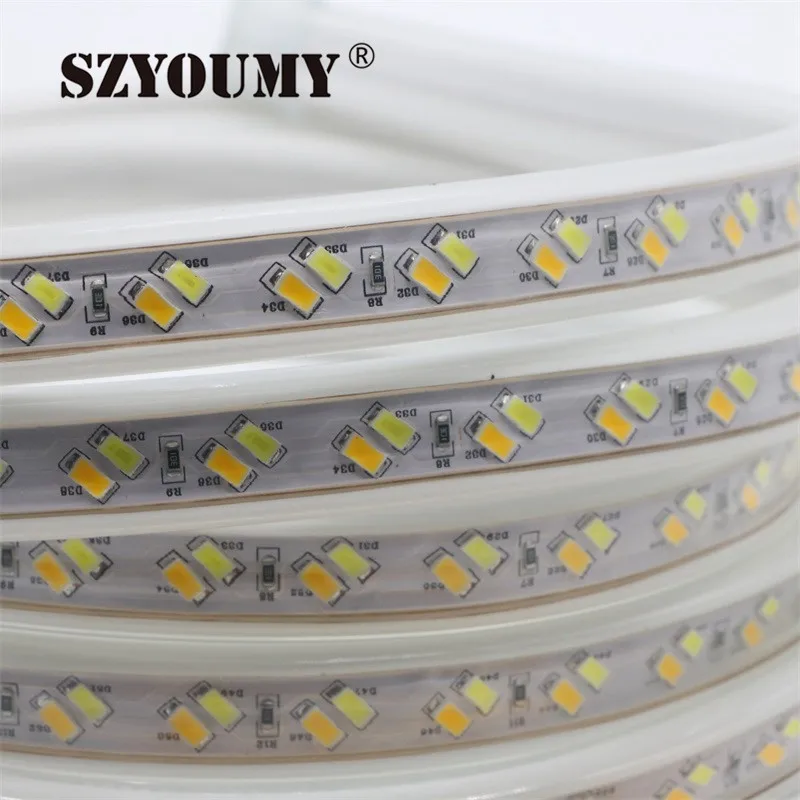 SZYOUMY 1/2/3/4/5 м/лот 120 светодиодный s/m 220 V SMD 5730/5630 Светодиодные ленты белый и теплый белый светодиодный ленточный светильник IP67 + щипцы для