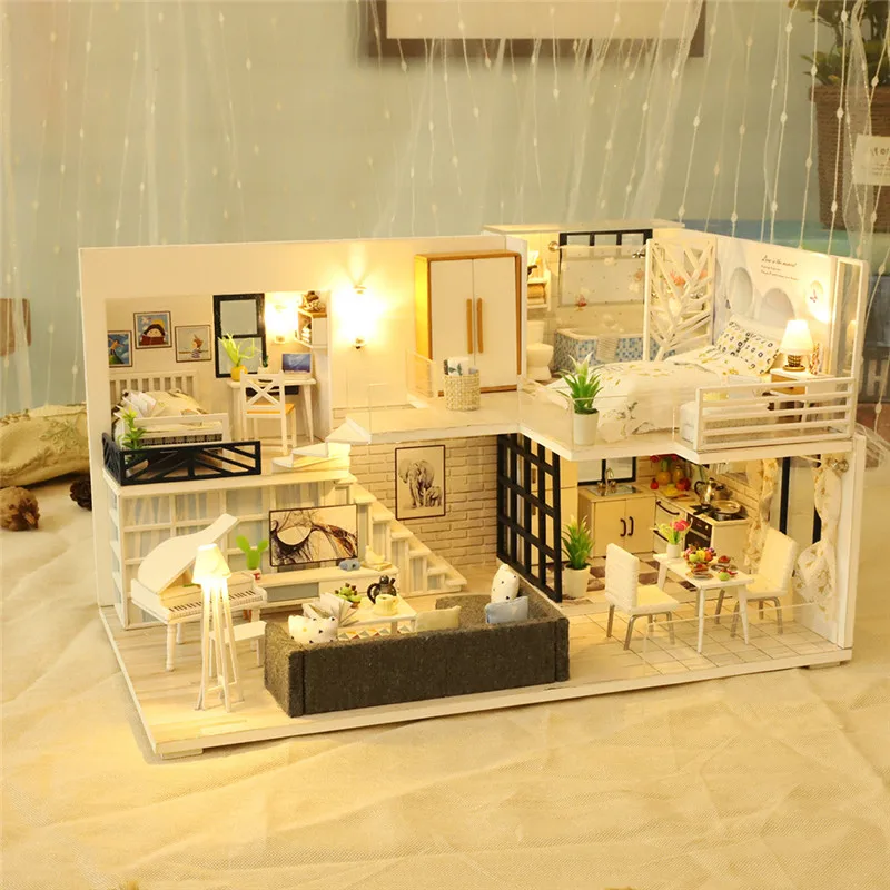 Креативный подарок 3D Деревянный DIY миниатюрный дом светодиодный мини кукольный