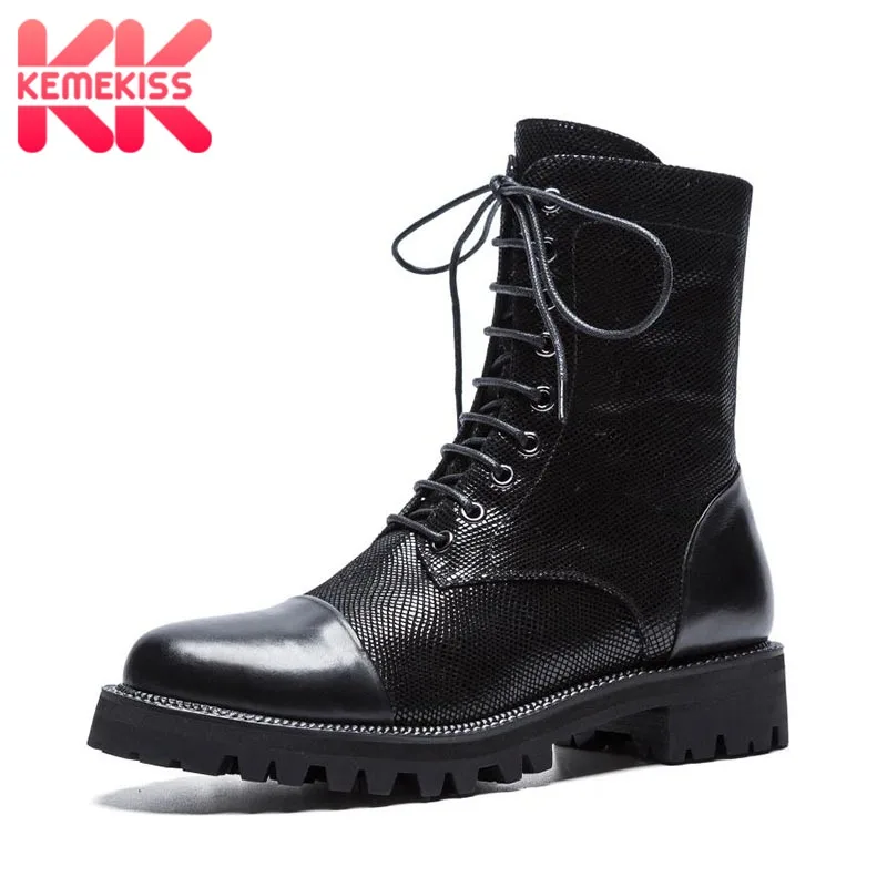 

KemeKiss Winter Ankle Boots For Women Real Leather Flats Booties Casual Lace Up Fashion Autumn Designer Shoes Women Size 34-40