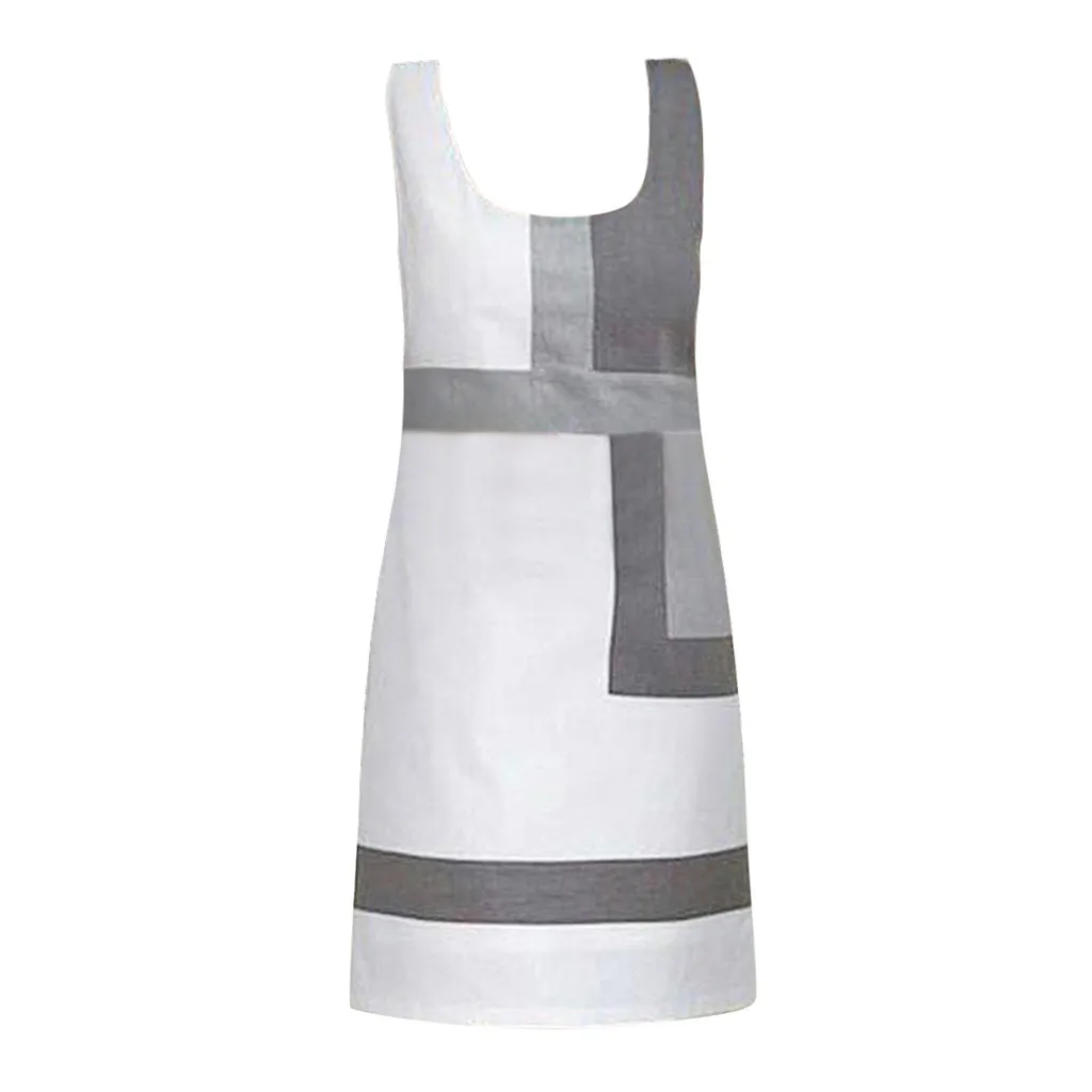 Jaycosin офисное платье женское повседневное Цельнокройное мини-платье с геометрическим принтом без рукавов сексуальное элегантное Vestidos De Fiesta Новинка - Цвет: White