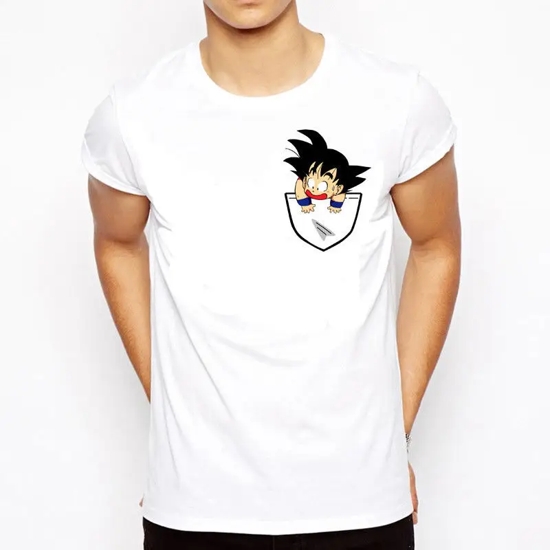 Футболка с карманом DRAGON BALL Z Goku аниме Повседневная футболка DBZ Bandai Спящая дерзкая