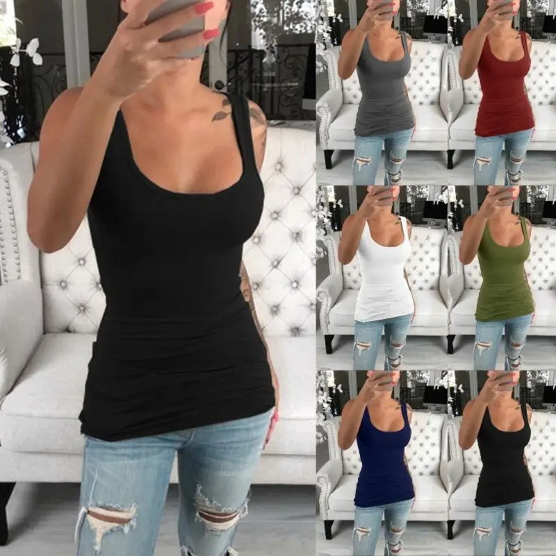 Lingerie Women Ladies Summer Casual Solid Elastic Cotton U Neck Tank Sleeveless Slim Vest Tops S-5XL