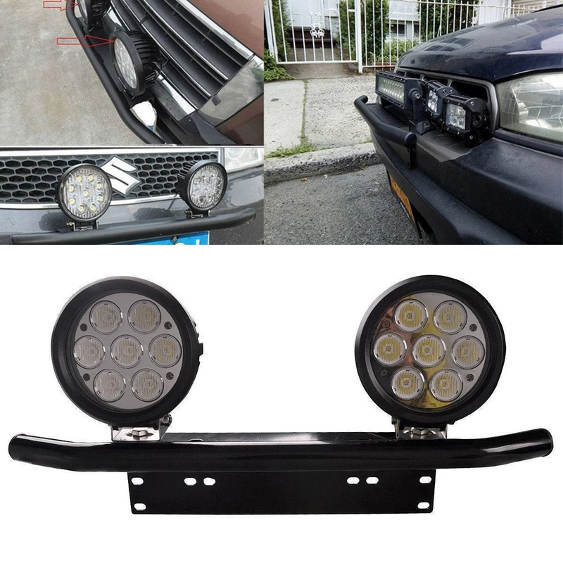 JXLCLYL Car Bull Bar Front Bumper License Plate Mount Bracket Working Light Holder Black