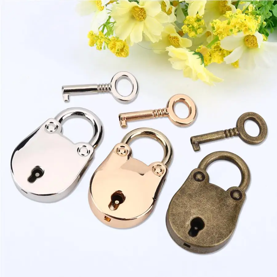 

WALFRONT 3Pcs/Lot Silver + Gold + Bronze Antique Metal Padlock Key Notebook Lock