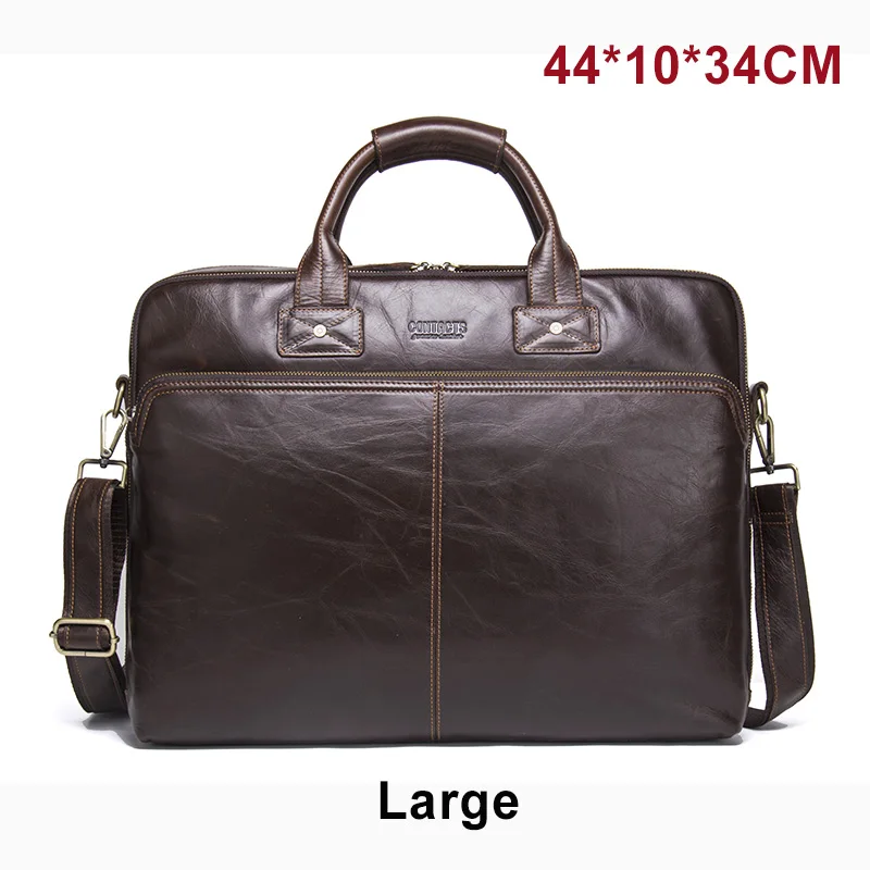 Классический мужской деловой портфель, сумка из натуральной воловьей кожи, мужские брендовые высококачественные сумки на плечо, дизайнерские мужские роскошные сумки - Цвет: Large for 17 inch